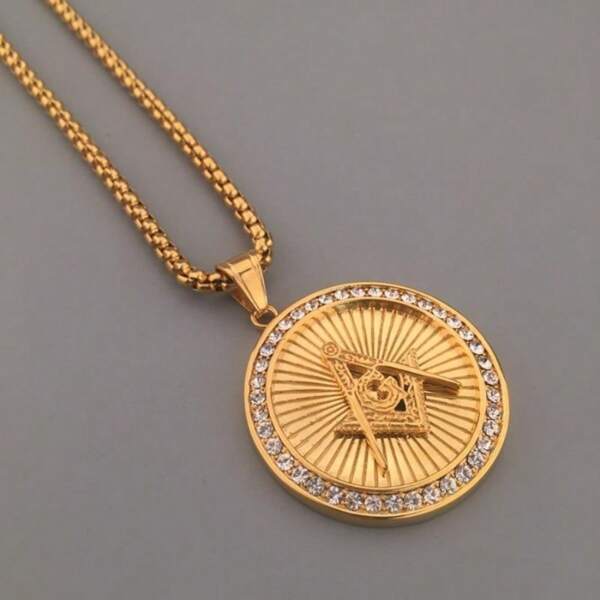 1Pc New Retro Fashion Design Freemason Pendant Necklace, Personal Personality Street Charm Exquisite Jewelry Accessories