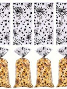 50pcs Halloween Opp Flat Pocket Small Food Packaging Bag Transparent Black Spider Bag Candy Biscuit Packaging Bag.