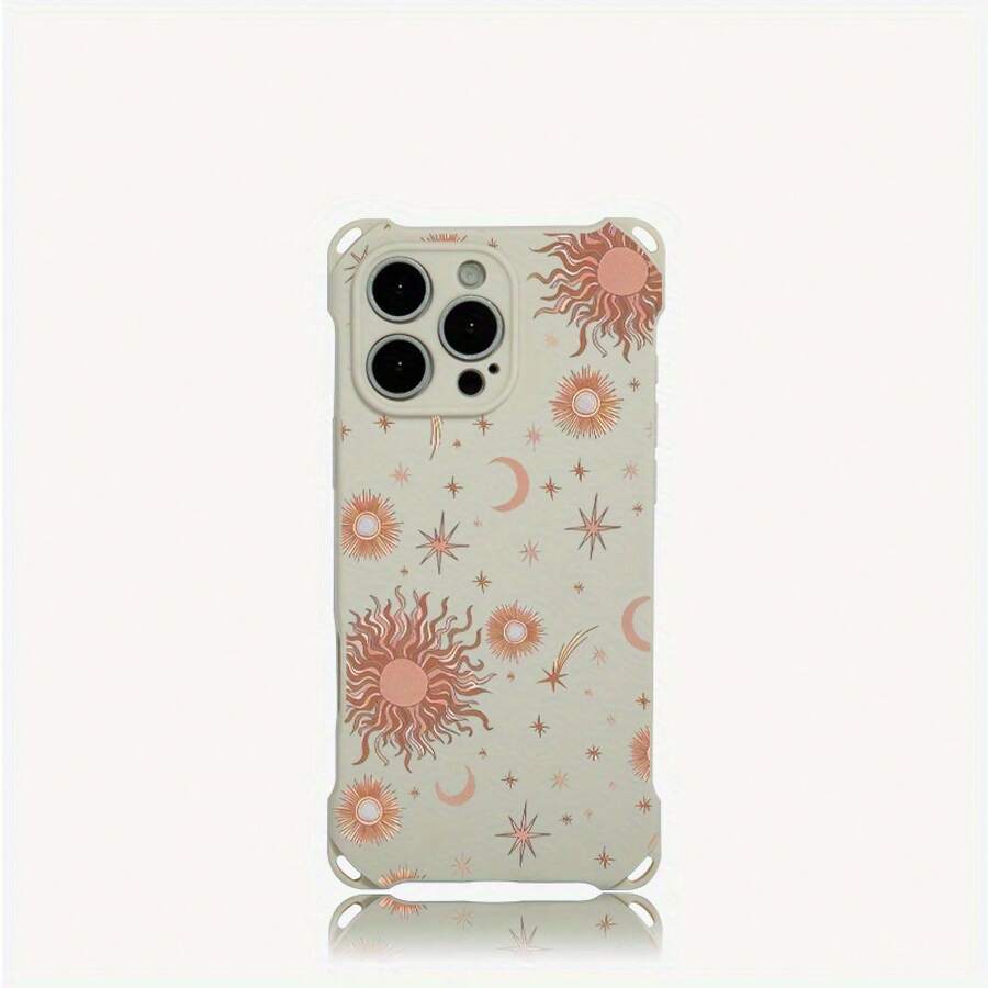 Funda para teléfono móvil 1PC con diseño de la luna y... Estampado de estrellas. Las cuatro esquinas se pueden usar para colgar el teléfono. Es adecuado para la funda TPU impresa suave de 15 Pro, 16 Plus, 13, 14 y 12 - Colores mixtos 3 - Ver 1