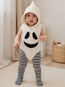 Baby Cosplay Costume Sleeveless Hooded Ghost Romper With Striped Stockings Halloween Clothes For Girls Boys - White - View 2