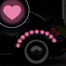 10片装高强度反光车贴心形图案组合用于夜间驾驶保险杠摩托车头盔警示车贴