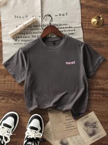 青少年男孩休闲印花圆领短袖 T 恤，夏季上衣