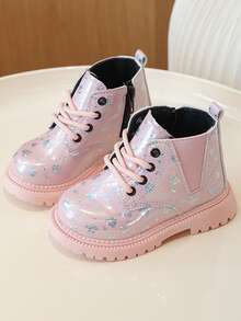 1 Pair Children's New Fashion Boots, Warm Anti-Slip Breathable Short Boots, Soft Heart-Shaped Cute Princess Boots - Pink - View 3