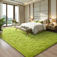 eluckya Plush And Thick Long-Pile Carpet, Super Soft And Comfortable Rug, Non-Slip Thick Pile Carpet, Suitable For Bedrooms, Living Rooms, Bathrooms, Dorm Rooms, Room Decor, Kitchen Essentials, Family Gatherings, Valentine's Day, Birthday Parties, Home Decor, Bedroom Decor. - 果綠色 - 查看 3