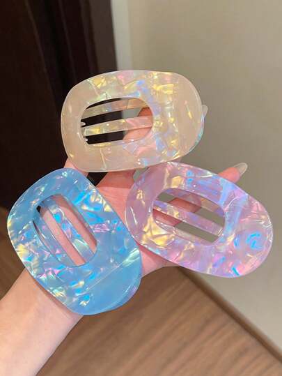 3pcs Kids Fashion Versatile Hair Accessories, Sweet Girls Acetate Rainbow Curved Design Non-Slip Flat Clips, Hair Claw Set, Suitable For Outing, Travel, Daily Use