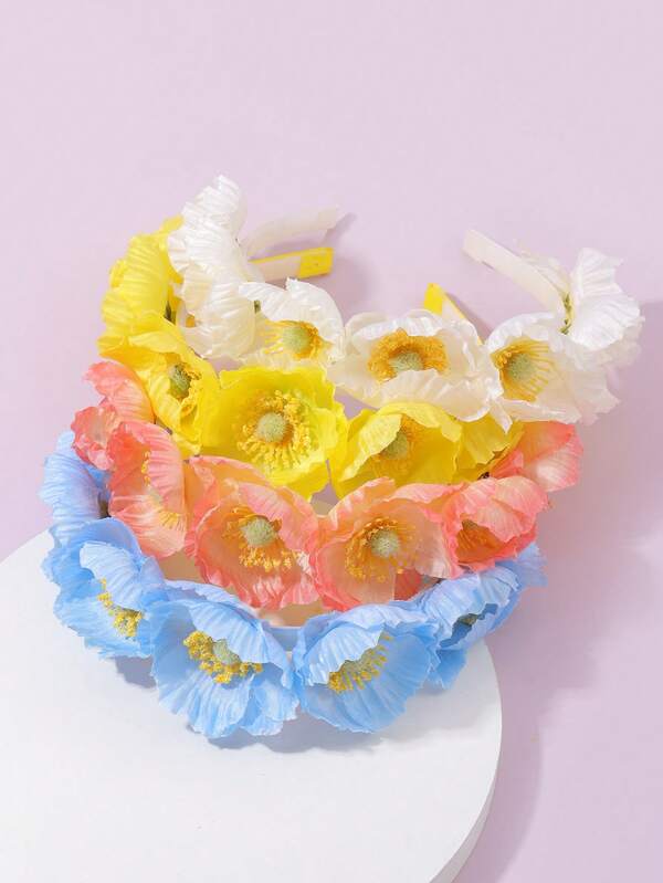 عصابة رأس جميلة للأطفال مكونة من 7 أزهار بألوان الحلوى قطعة واحدة