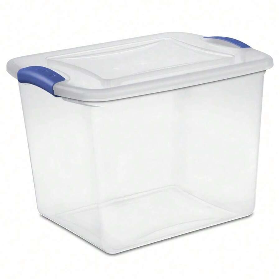 27 Quart Clear Plastic Storage Container With Locking Lid, Blue | SHEIN USA