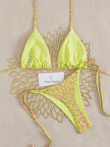 Ensemble de bikini color block pour femmes - Top triangle réglable et bas à nouer sur les côtés | Essentiel pour les vacances d'été