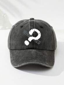 1 件男女通用户外休闲可调节尺寸问号字母标语柔软透气复古水洗棒球帽，适合日常使用