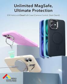 ESR Funda para iPhone 15 Pro, Compatible MagSafe, Funda Protectora Grado Militar, Funda con Soporte Oculto Integrado, Parte Trasera Resistente a Arañazos, Serie Classic, Transparente - Control de cámara D-Pink - Ver 9