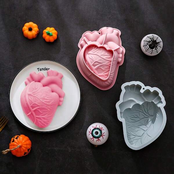 1 pezzo Morbido in silicone a forma di cuore e treccia, 4 cavità di forma 3D di un omino di Ognissanti, Fondant C T Mold, per cioccolato, caramelle, budino, sapone fatto a mano, candle, pinza per il cupc To, decorazione per feste di ognissante, Random Color