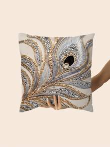 1 Stück eleganter, komfortabler Kissenbezug mit Goldfedern Muster, abstrakter beige & grauer Landhausstil Kissenbezug für Schlafzimmer, Esszimmer, Wohnzimmer, Sofa, Kissenfüllung nicht enthalten, verschiedene Größen