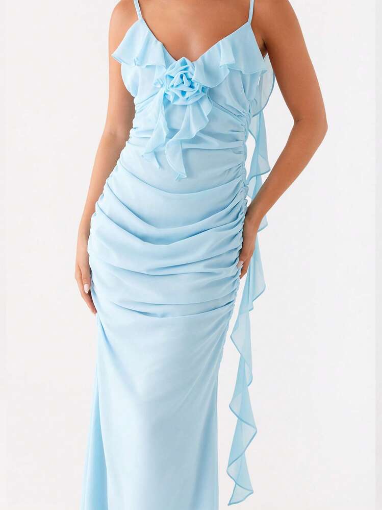 Women's Summer Dress Backless V Neck Spaghetti Strap Loose Flowy Midi Cami Dresses - 藍色 - 查看 1