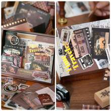 Scrapbooking Supplies Kit, Aesthetic Daily Life Travel Scrapbook Kit For Bullet Junk Journal, Stationery, A6 Grid Notebook, Retro Time Traveler Craft Journaling Supplies, Birthday Craft Gift Teen Girl Kid Women, - Multicolor - View 4