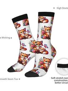 Cute Fox Butterflies Socks Women Men, Calf Knee High Socks For Athletic Running Cycling