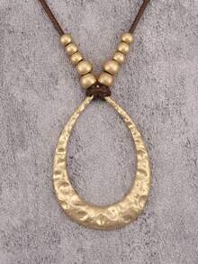 1 件简约个性化时尚椭圆形金合金和棕色蜡绳串珠项链，男女通用项链，送给男朋友/女朋友的礼物 - 臘繩 - 查看 13