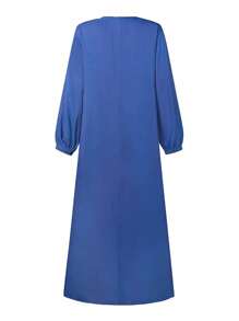 Vestido elegante y casual de mujer de manga farol con cuello redondo, unicolor, decoración de botones, vestido largo árabe, para primavera/otoño