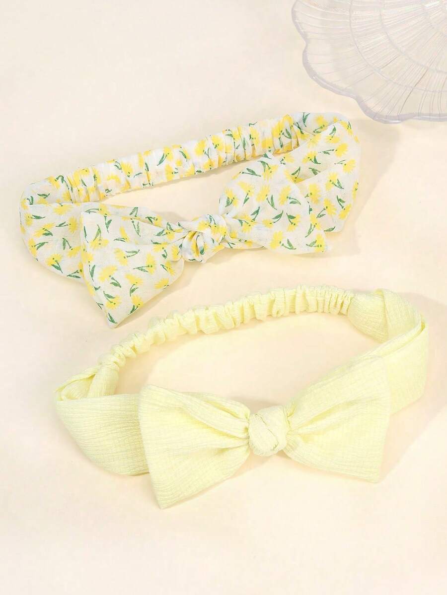 2 Piezas Diademas con Moños para Bebé Recién Nacido Niña, Diadema de Bebé Niña Amarilla, Diadema para Bebé con Estampado Suave, Artículos Esenciales para Bebé, Accesorios para Bebé. - Amarillo - Ver 1