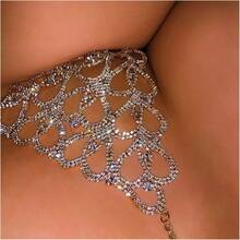 Women Sexy Rhinestone Waist Body Chain Bikini Thong Panties Crystal Body Chain Jewelry - Trái tim - Xem 4