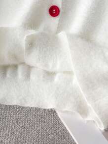 女童休闲纯色纽扣短款人造毛皮针织开衫，适合日常、度假、春季、秋季、冬季 - 白色 - 查看 7