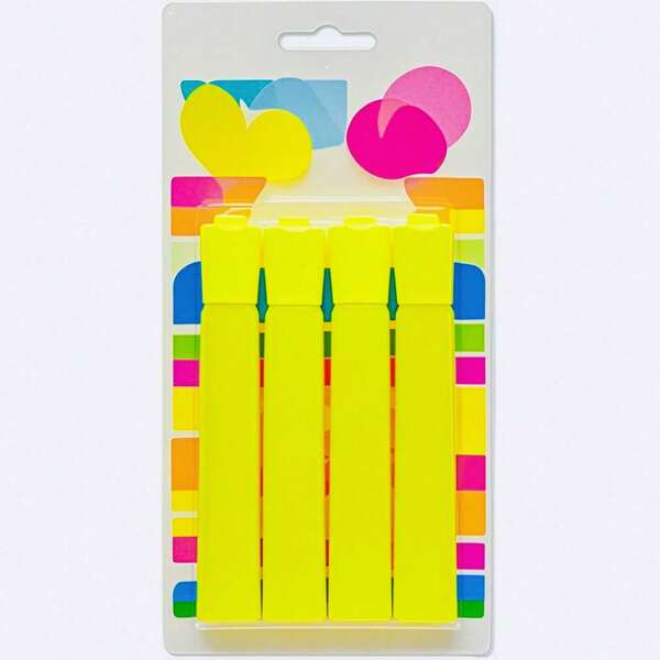Highlighter, Chisel Tip, Fluorescent Yellow, 4-Pack
