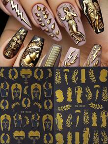 2 件装奢华烫金金色美甲贴纸几何麦穗图案魅力贴花自粘美甲装饰美甲配件适合女士女孩 DIY 家居沙龙设计