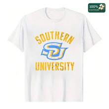 100% Cotton Unisex Round Neck Short - Sleeve T - Shirt, Southern University Logo Graphic Tee, I For Summer Women's Tops - 白色 - 查看 6