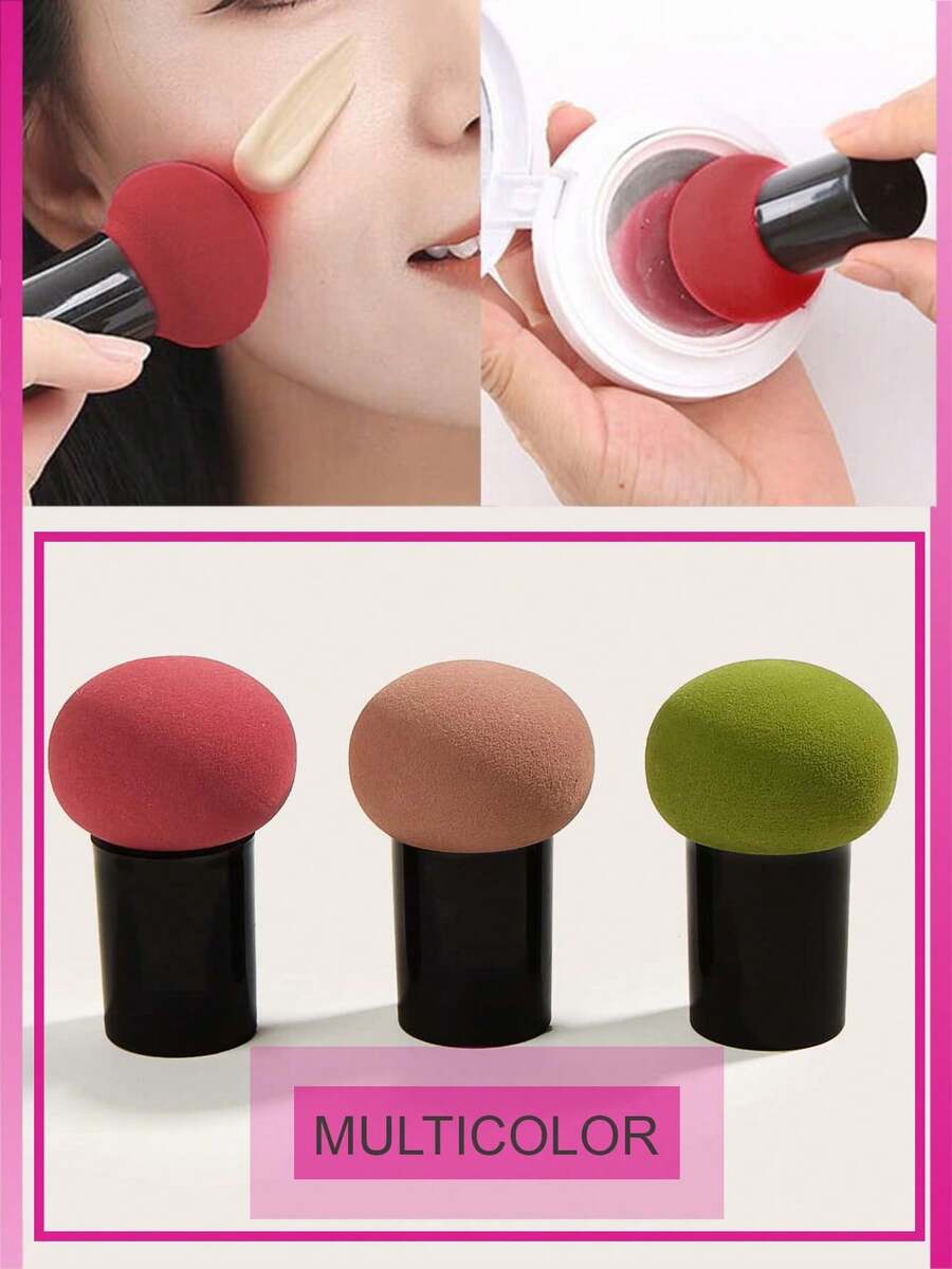 1/2/3pcs Multi Color Mushroom Head (Yellow,Blue,Purple,Green,Pink,Orange,Black) ,Air Cushion Powder Puff For Facial Concealer Makeup Cream And Foundation Cream Mixed Beauty Sponge,Makeup Sponge Head Puff Green Festival Leprechaun