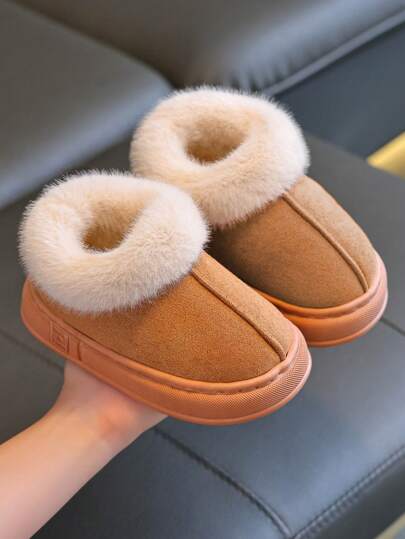 Pantuflas de niños con cierre deslizante, sencillas y de moda, zapatos mullidos para interiores del hogar, para otoño/invierno, resistentes a la suciedad, antideslizantes, suela gruesa, tallas pequeña/mediana/grande, para niños/niñas, niños pequeños, botas con forro cálido para uso en exteriores