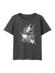 100% Cotton Ladies Short Sleeve T-Shirt, Stylish, Loose, Casual Crew Neck Top - 深灰 - 查看 2