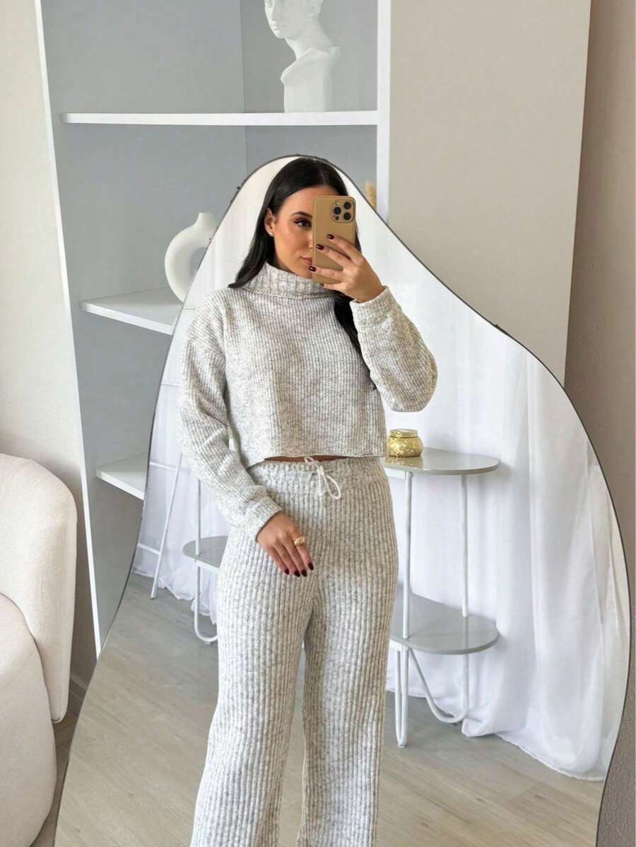 Mousse Tricot High Neck Pant Set - Off - View 1