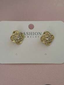 1 件时尚精致的几何设计耳环，简约优雅的耳环适合作为青少年的礼物，双面印花木质泪珠吊坠耳环适合女性日常佩戴 - 金色 - 查看 8