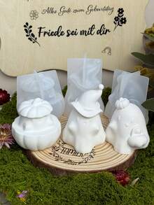 1 PIEZA Molde de silicona de calabaza y fantasma DIY, molde creativo para velas de aromaterapia de Halloween, decoración y ornamento del hogar, molde de artesanía para manualidades, molde de fundición de resina epoxi - Blanco - Ver 1
