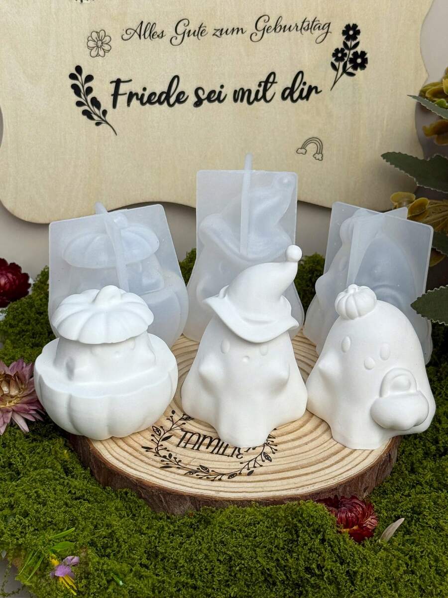 1 PIEZA Molde de silicona de calabaza y fantasma DIY, molde creativo para velas de aromaterapia de Halloween, decoración y ornamento del hogar, molde de artesanía para manualidades, molde de fundición de resina epoxi - Blanco - Ver 1