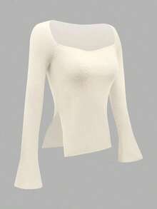 女士纯色罗纹针织上衣，舒适时尚，适合春秋季晚间约会。Maija 女装，女士上衣，假日装扮，服装，外套，钩针针织上衣，纯白色，复古风格，秋季女装，秋季，返校季