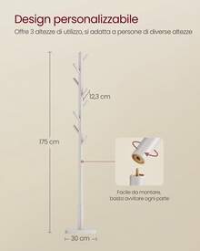 Attaccapanni, Appendiabiti da Terra in Legno, 8 Ganci, 3 Altezze, per Cappotti Cappelli Borse, per Ingresso, Ganci e Palo in Legno di Gomma, Beige Cappuccino, Ritorno a Scuola, Regalo Natale - Cappuccino Beige - Übersicht 5