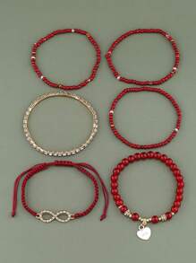 6pcs/Set Woven Figure-8 Rhinestone Jewelry Bracelet Set