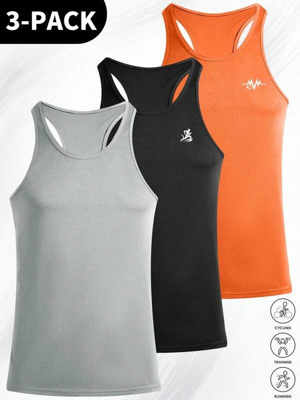 3pcs Summer Men's Sports Outfit, 3 Different Print Combinations, Suitable For Gym, Outdoor Sports, And Leisure Activities