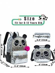 Cute Girls Backpack, Beautiful And Practical, Suitable For School Use, With Crossbody Bag, Includes School Supplies, Back To School Essential - Silver Black 11901 - View 3