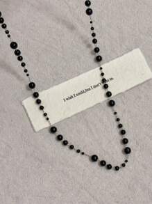 Vintage Edgy Goth Style Double Beaded Tassel Necklace, Sexy Long Necklace Sweater Chain For Women