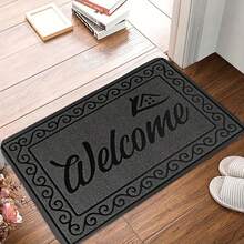 1pc Black "Welcome" Slogan Pattern Doormat - Machine Washable, Durable Polyester Material Suitable For All Seasons, Ideal For Entryway, Kitchen, Bedroom - Perfect Housewarming Gift And Everyday Home Decor, Welcome Mat For Front Door, Bathroom, Kitchen - Multicolor - View 4
