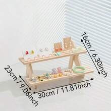 1pc Wooden Stepped Jewelry Display Stand, Creative Accessories Exhibit Rack, Jewelry Trinket Organizer, Desktop Display Holder, Minimalist Wooden Storage Rack - Apricot - View 12