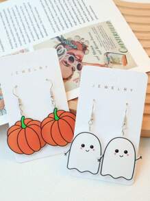 1 Pair Cute Halloween Acrylic White Ghost & Pumpkin Funny Earrings, Suitable For Women, Holiday Gift Earrings