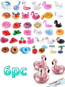 Juego de 6 portavasos inflables, figuras surtidas para piscina y playa, posavasos inflables con flamencos en color rosa dorado - ¡Agrega diversión y moda a tu fiesta de piscina y vacaciones en la playa!