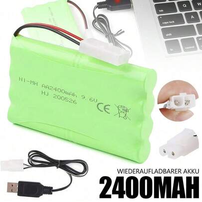 9.6V 2400mAh Ni-MH Battery With USB Charging Cable High-Quality Batteries, For RC Car Truck Boat Models
