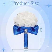 Jutom 6 Pack Wedding Bouquets Bride Roses Bridesmaid Bouquet Bridal Bouquet Flowers Wedding Hand Holding Bouquet With Soft Ribbons Engagement Bridal Shower Church Party (White) - Royal Blue - View 6