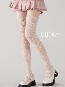 1 Pair, Sweet And Cool Heart-Shaped Garter Stockings, Heart Mesh Garter Stockings, Sexy White Fishnet Stockings, Hollow Over-The-Knee, One-Piece Pantyhose, Cute Leg Stockings, Festival Accessories, Music Festival, Couple Date Dress Up Leg Stockings