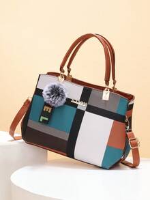New Women's Handbag, Plaid Classic Elegant Generous Fashion Durable Convenient Carry Out Versatile Four Seasons Match High-End Casual Large Capacity Shoulder Tote Bag, Suitable For Travel, Shopping, Valentine's Day Gift - Multicolor - View 9
