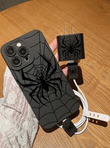 Funda de teléfono de TPU con diseño de araña - Funda protectora a prueba de golpes de Body completo, accesorios de moda unisex, funda de móvil delgada y anticaídas de borde plano y colorido + Set de cabezal cargador, adecuado para teléfono16/16Pro/18ProMax/26Plus, teléfono15XR/7/8, 15Promax, 12ProMAX, 13Pro Max, 14ProPlus 13, 14, 11, 12P, 11P y 12S, XS 7, SE2, 8P2, A54, A14, Galaxy, 12, A12, S24, SE, Y24S23S24 y S22, y A23, S21S21,S22S20, P24