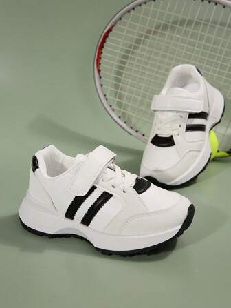 1 Pair Kids New Fashionable, Comfortable, Soft & Durable PU Hook And Loop Design Outdoor Boys Non-Slip Waterproof Casual Versatile Boys Running Sports Shoes, Suitable For All Seasons